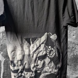 Bay Island Graphic Tee – Abstract Woman & Retro Phone – Black